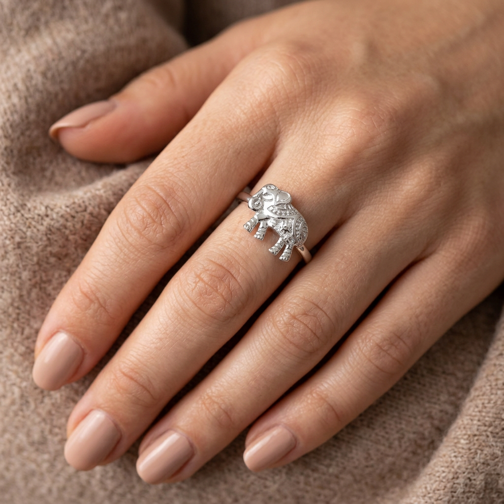 Sterling Silver 1.6mm Boho Decorated Elephant Ring for Women model