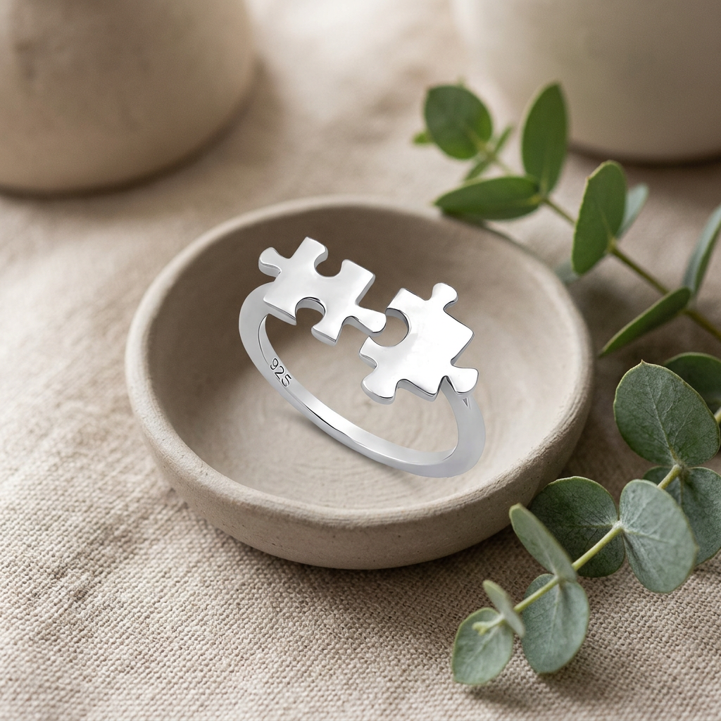 Sterling Silver Double Jigsaw Puzzle Piece Ring for Women life2