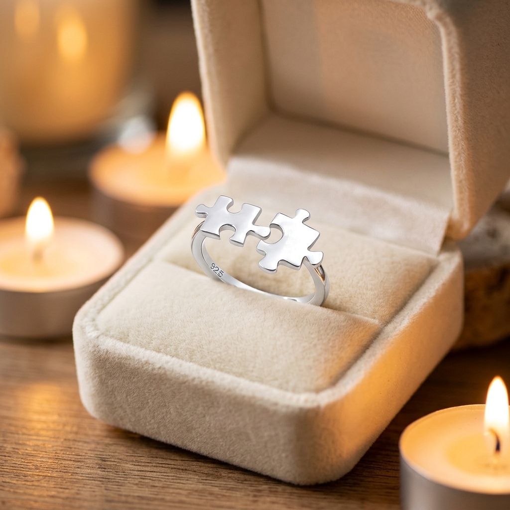 Sterling Silver Double Jigsaw Puzzle Piece Ring for Women life3