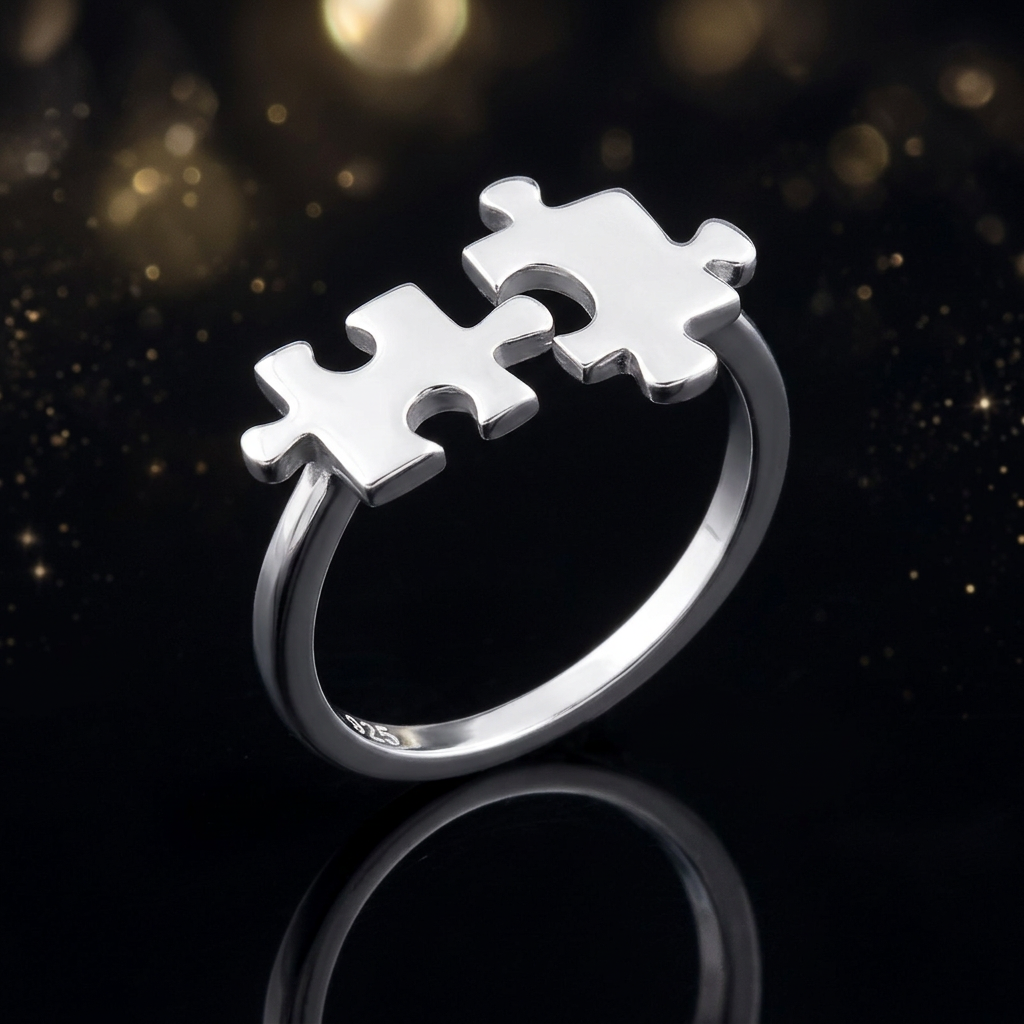 Sterling Silver Double Jigsaw Puzzle Piece Ring for Women life4