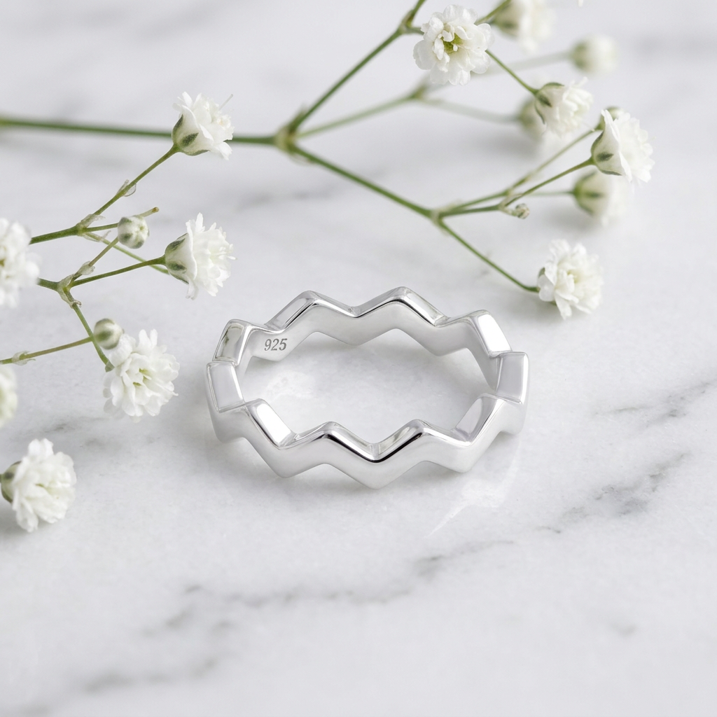 Sterling Silver 3.1mm Zigzag Chevron Stacking Ring for Women life1
