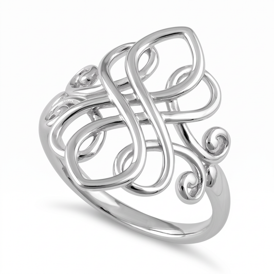 Sterling Silver Celtic Swirl Filigree Statement Ring for Women