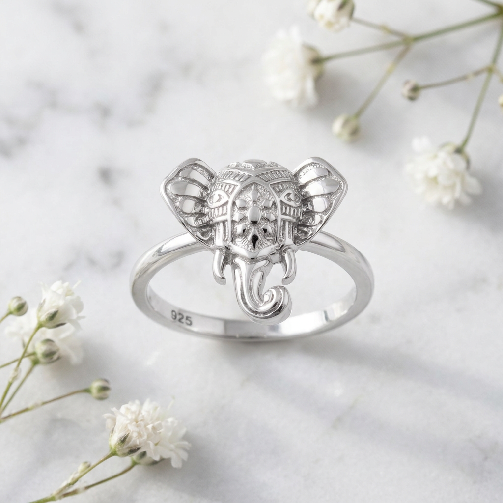 Sterling Silver 2mm Boho Elephant Head Ring for Women life1