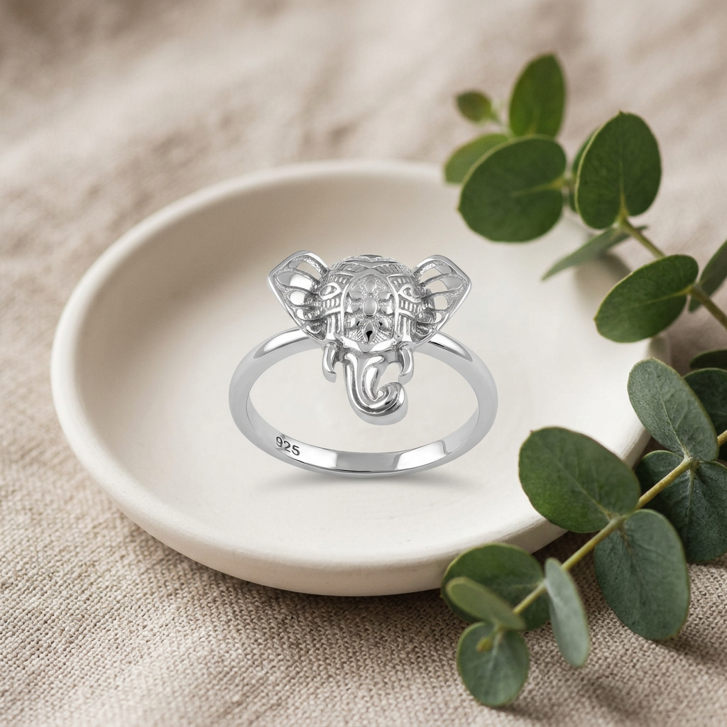 Sterling Silver 2mm Boho Elephant Head Ring for Women life2