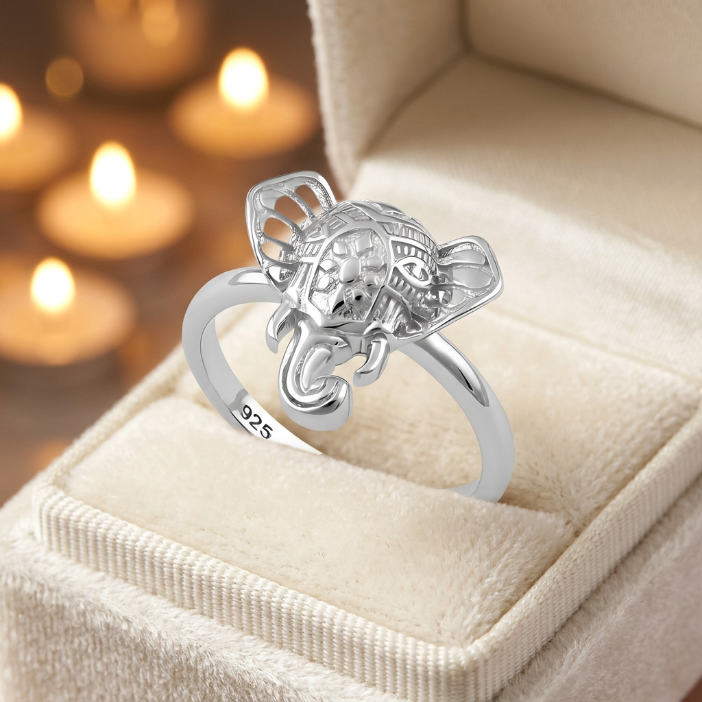 Sterling Silver 2mm Boho Elephant Head Ring for Women life3