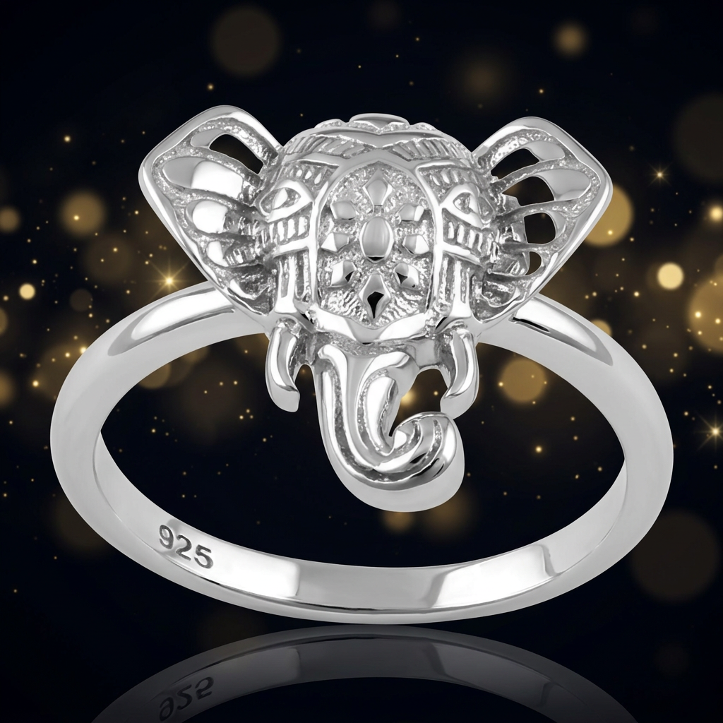 Sterling Silver 2mm Boho Elephant Head Ring for Women life4