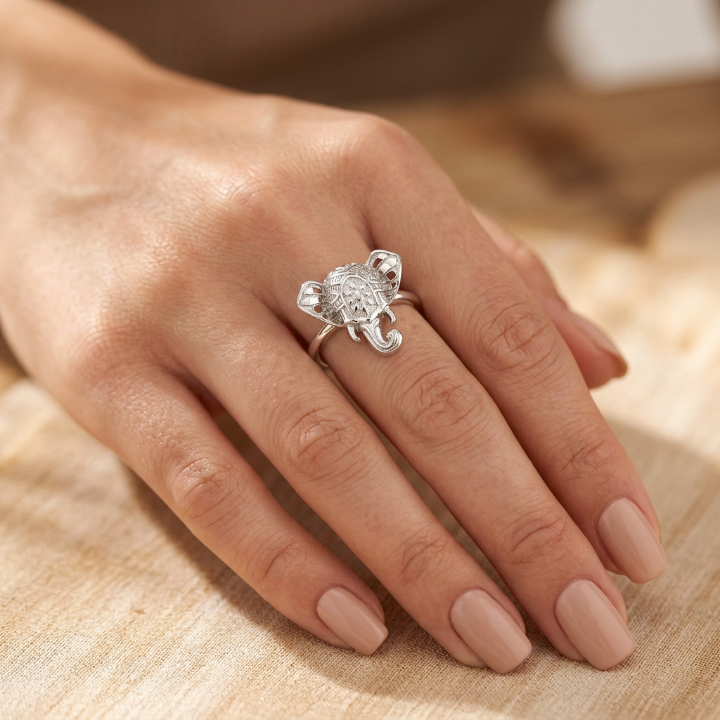 Sterling Silver 2mm Boho Elephant Head Ring for Women model