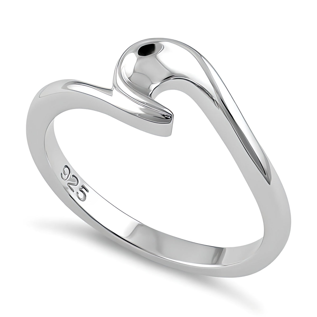 Sterling Silver 2.2mm Curling Ocean Wave Bypass Ring for Women