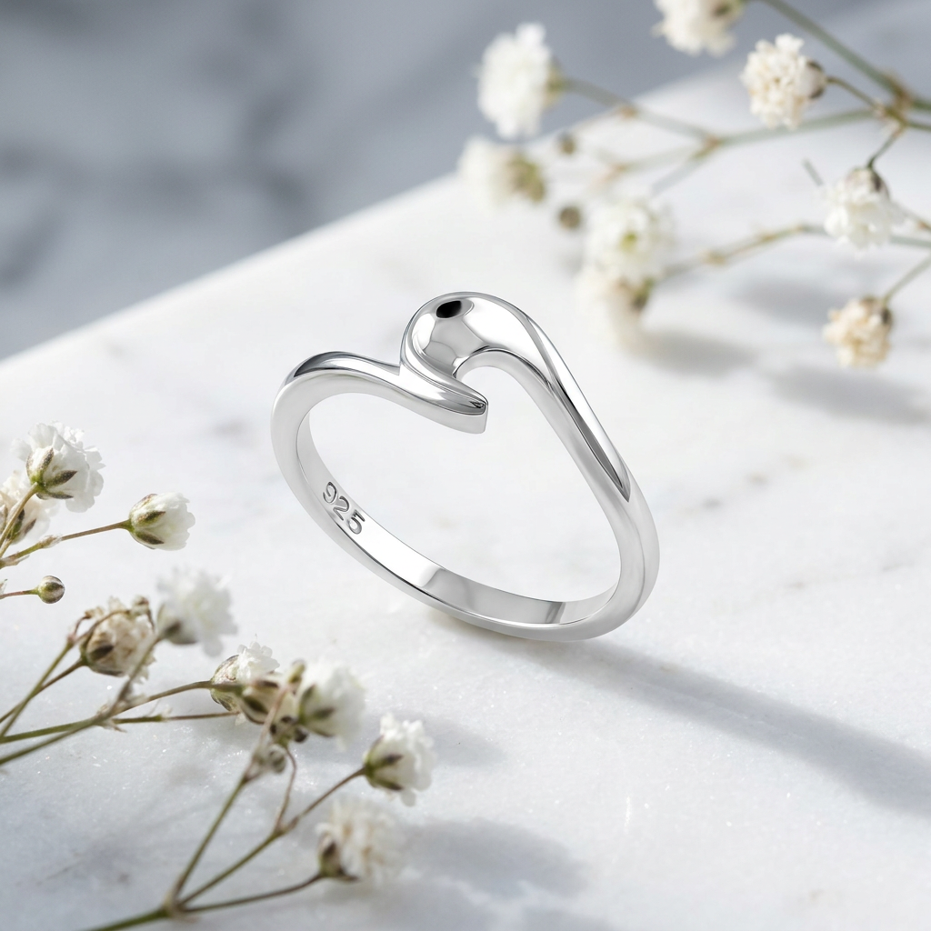 Sterling Silver 2.2mm Curling Ocean Wave Bypass Ring for Women life1