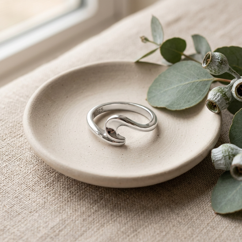 Sterling Silver 2.2mm Curling Ocean Wave Bypass Ring for Women life2