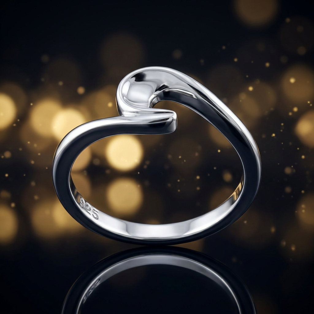 Sterling Silver 2.2mm Curling Ocean Wave Bypass Ring for Women life4