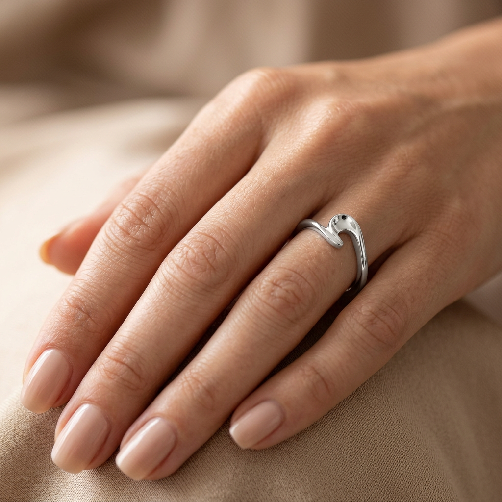 Sterling Silver 2.2mm Curling Ocean Wave Bypass Ring for Women model