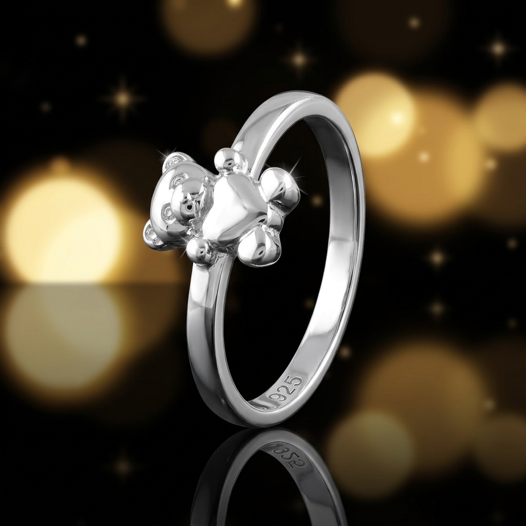 Sterling Silver 2mm Teddy Bear Holding Heart Cute Ring for Women life4