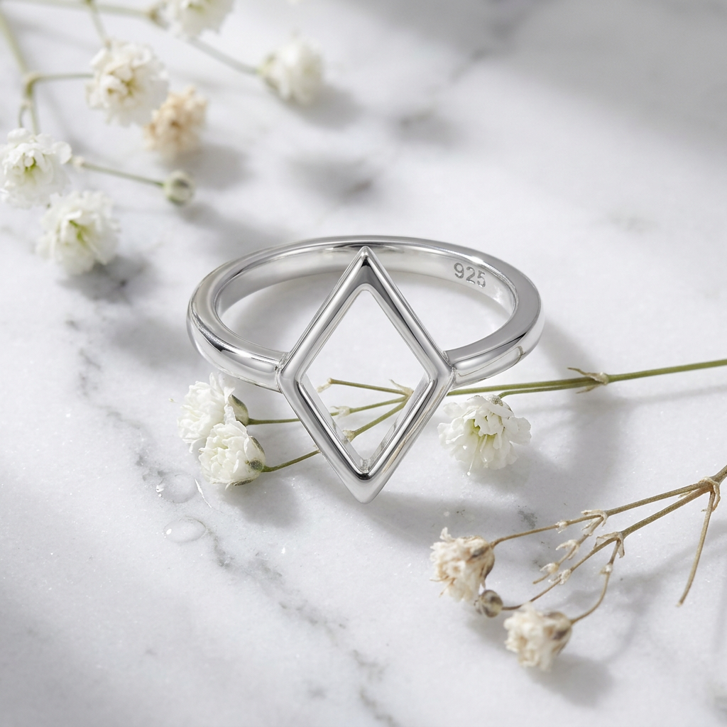 Sterling Silver Open Rhombus Geometric Stacking Ring for Women life1
