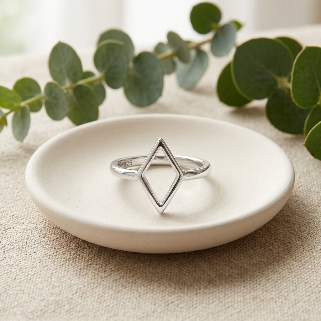 Sterling Silver Open Rhombus Geometric Stacking Ring for Women life2