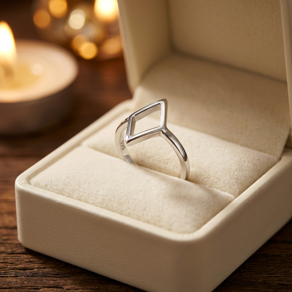 Sterling Silver Open Rhombus Geometric Stacking Ring for Women life3