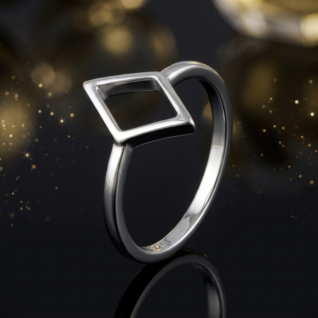 Sterling Silver Open Rhombus Geometric Stacking Ring for Women life4
