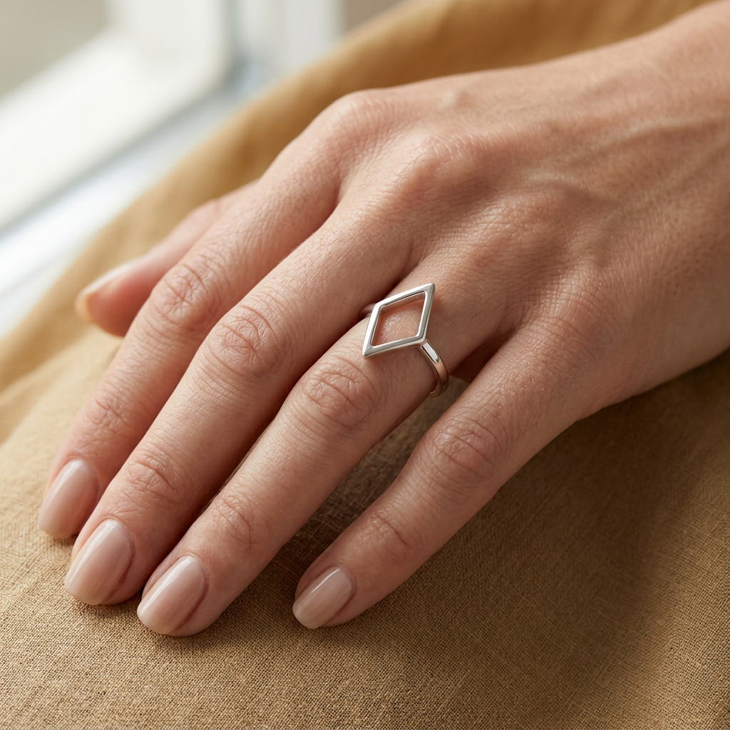 Sterling Silver Open Rhombus Geometric Stacking Ring for Women model