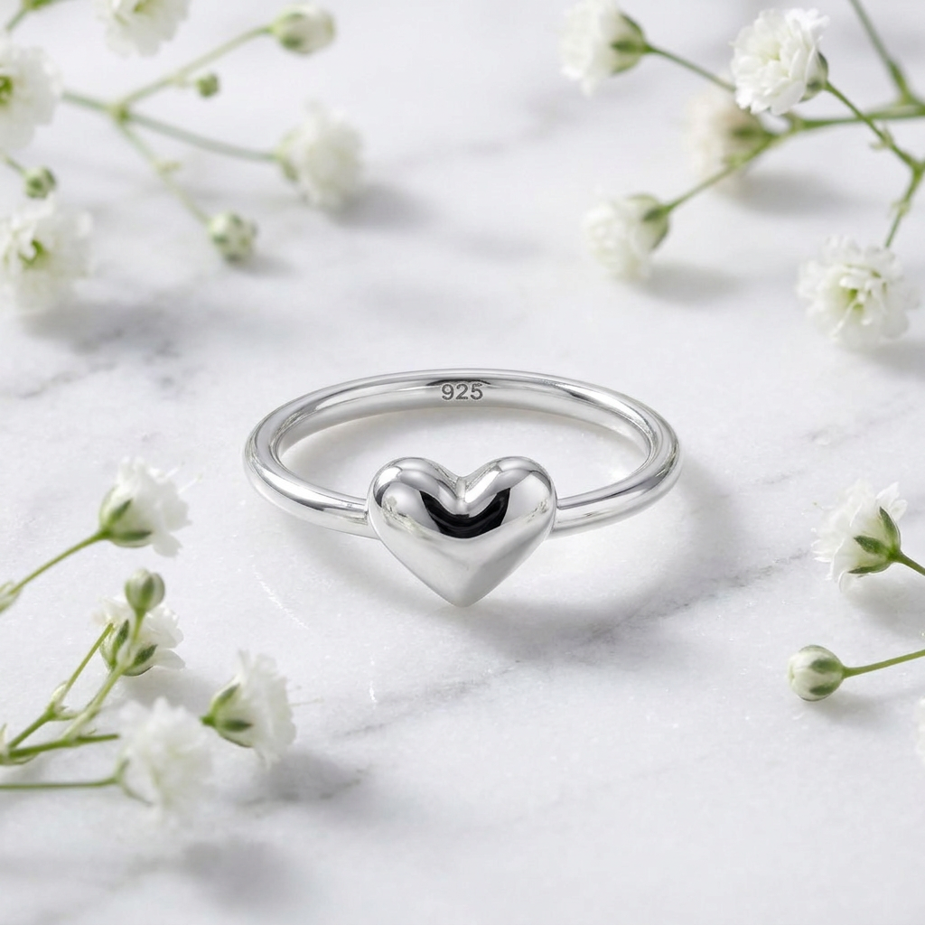 Sterling Silver Puffed Heart Promise Ring for Women life1