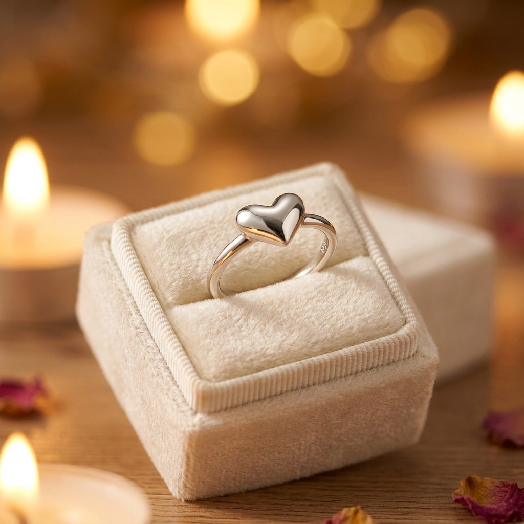 Sterling Silver Puffed Heart Promise Ring for Women life3