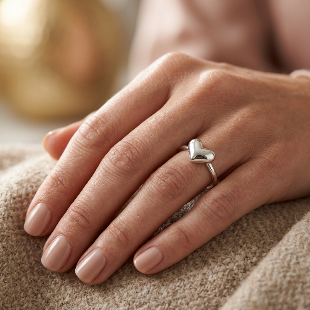 Sterling Silver Puffed Heart Promise Ring for Women model