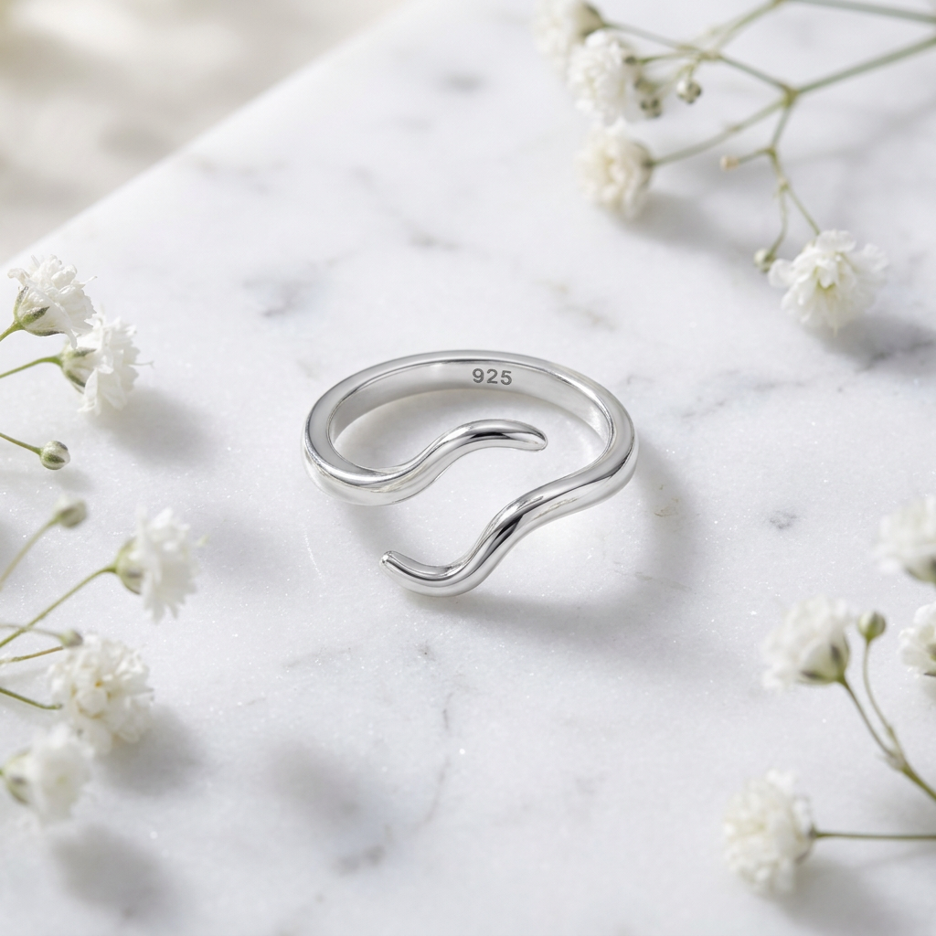 Sterling Silver 2.4mm Curved Open Wrap Statement Ring for Women life1