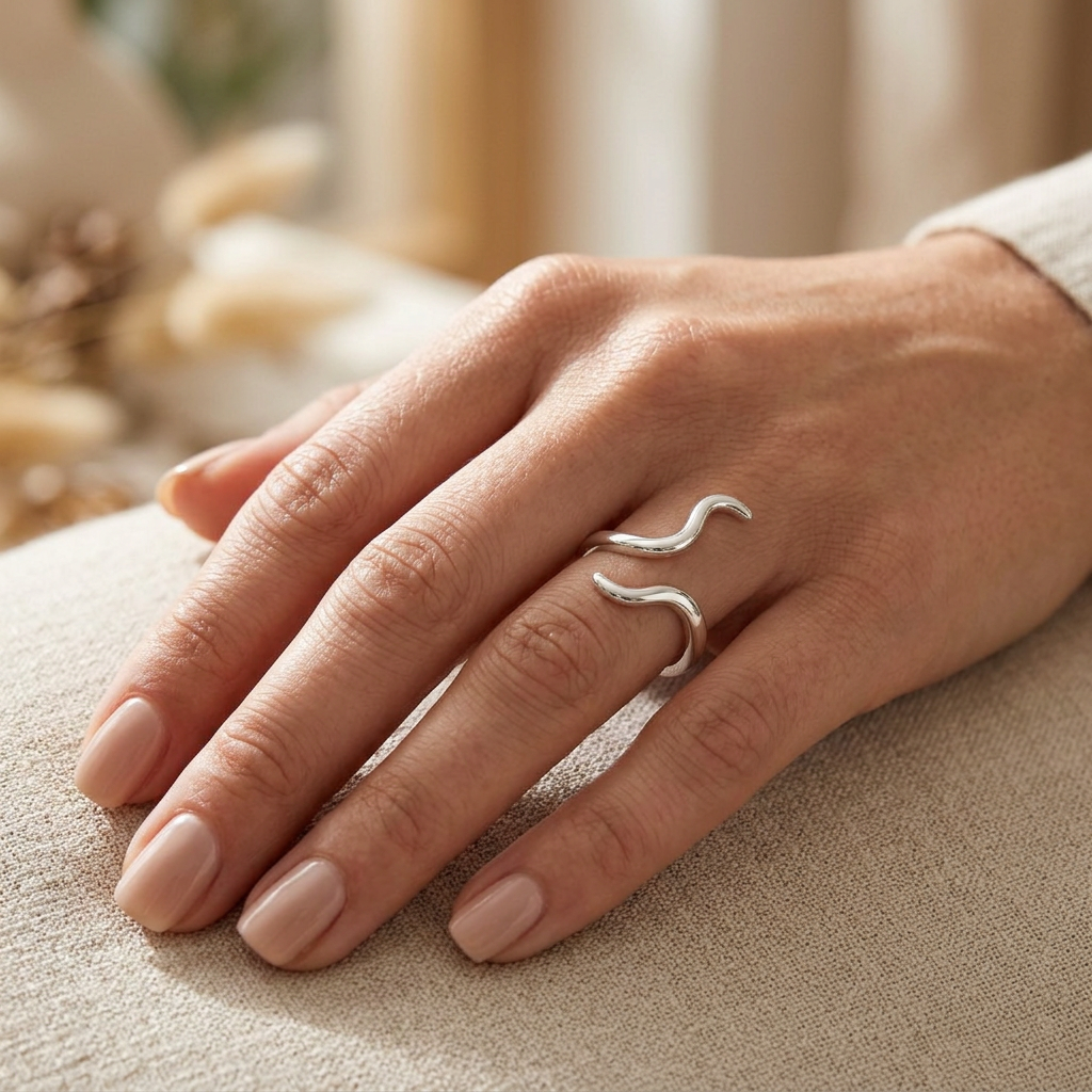 Sterling Silver 2.4mm Curved Open Wrap Statement Ring for Women model