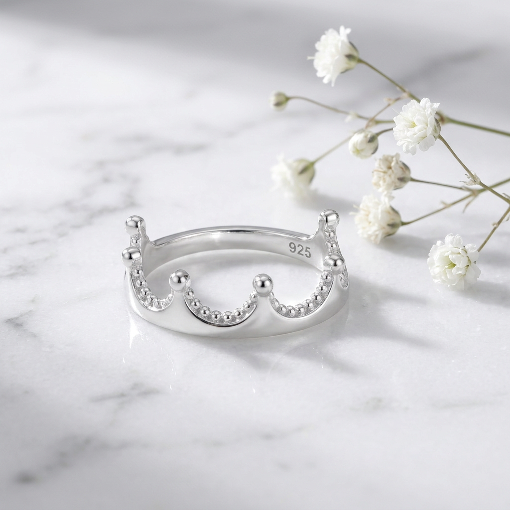 Sterling Silver 5.8mm Princess Crown Tiara Ring for Women life1