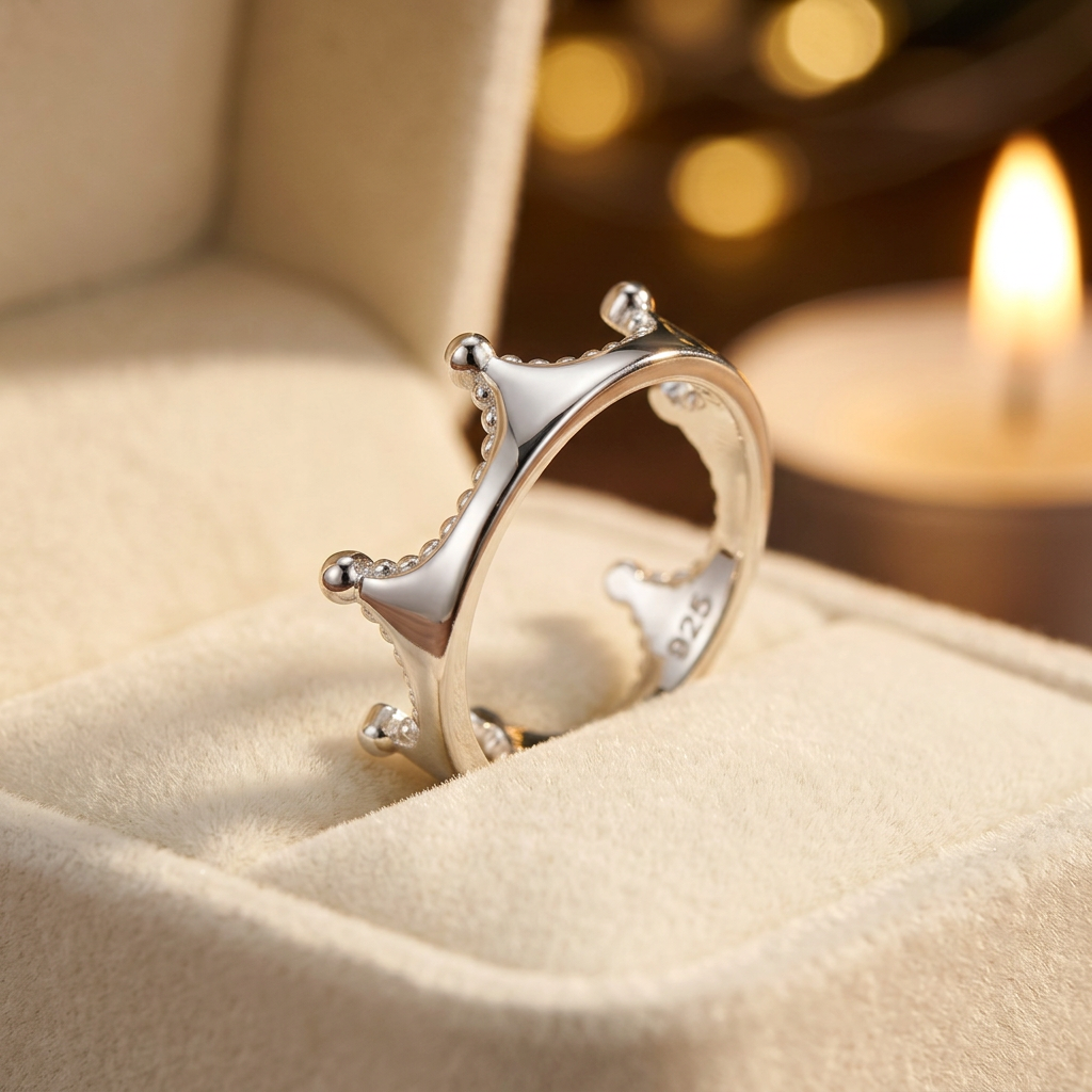 Sterling Silver 5.8mm Princess Crown Tiara Ring for Women life3