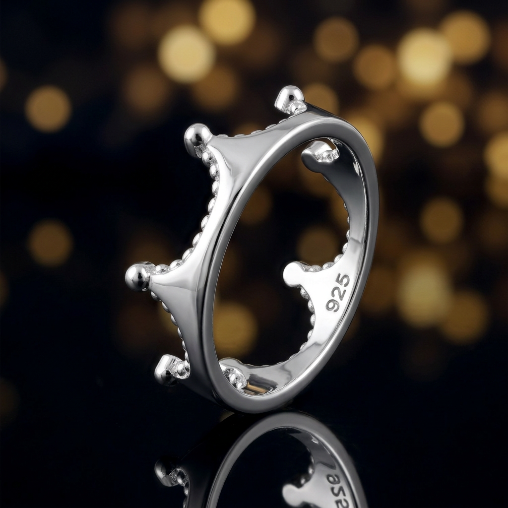 Sterling Silver 5.8mm Princess Crown Tiara Ring for Women life4