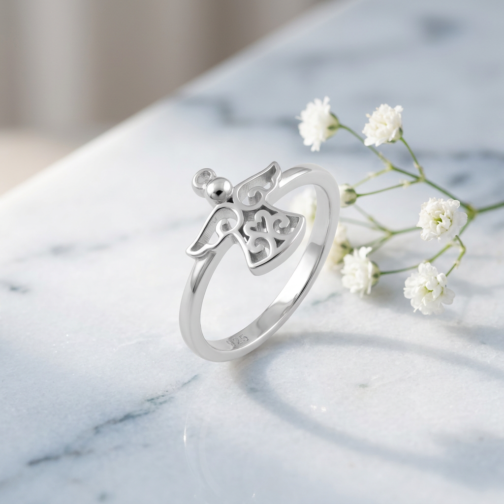 Sterling Silver Filigree Guardian Angel Ring for Women life1
