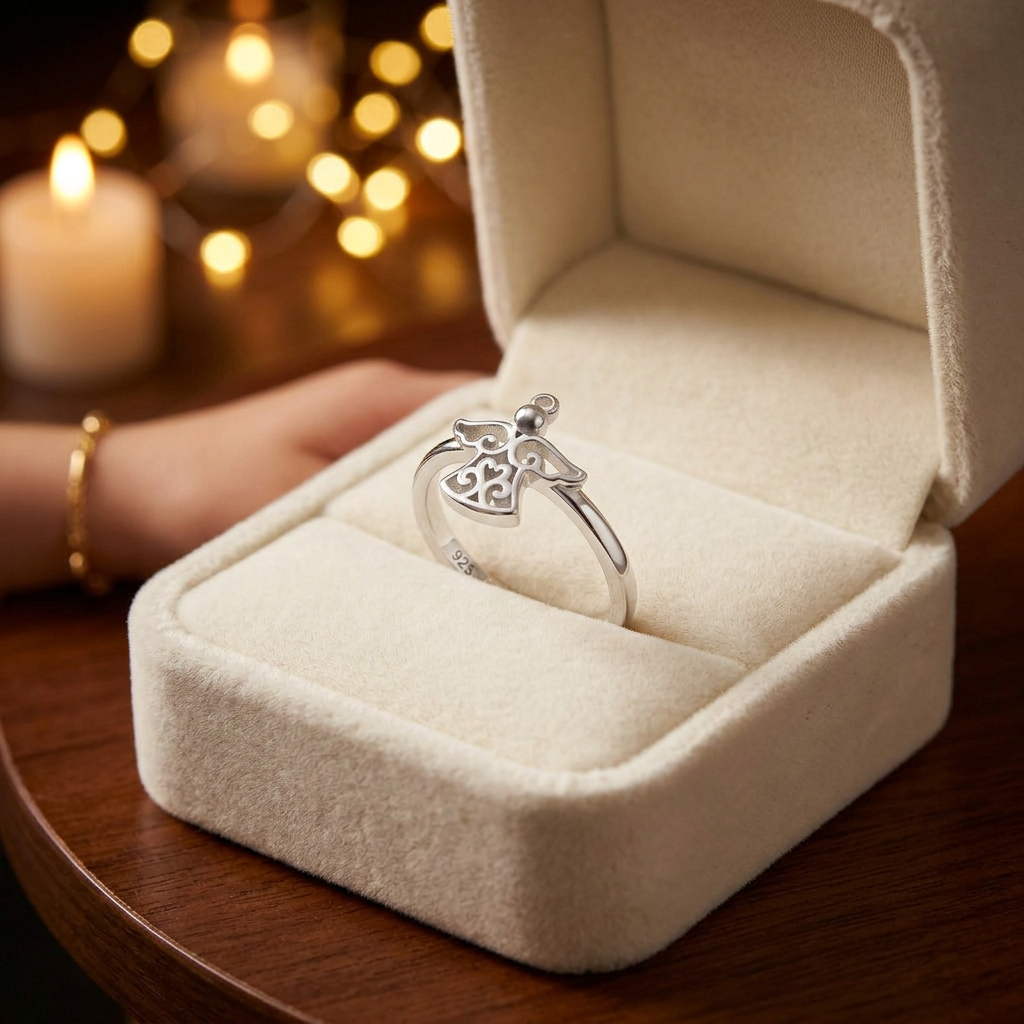 Sterling Silver Filigree Guardian Angel Ring for Women life3