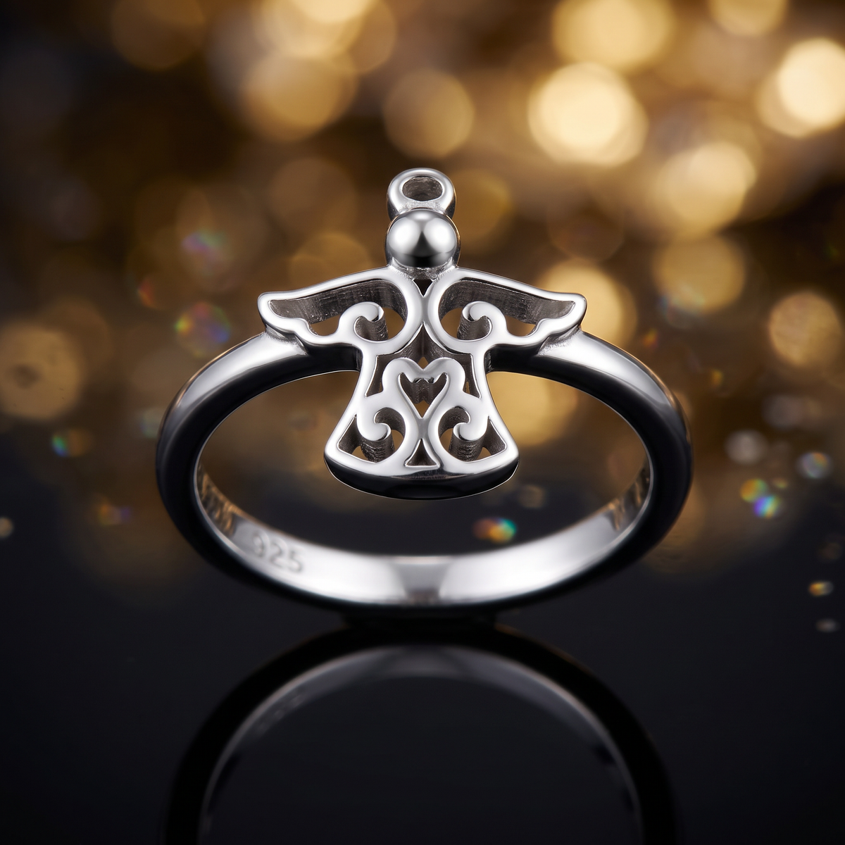 Sterling Silver Filigree Guardian Angel Ring for Women life4