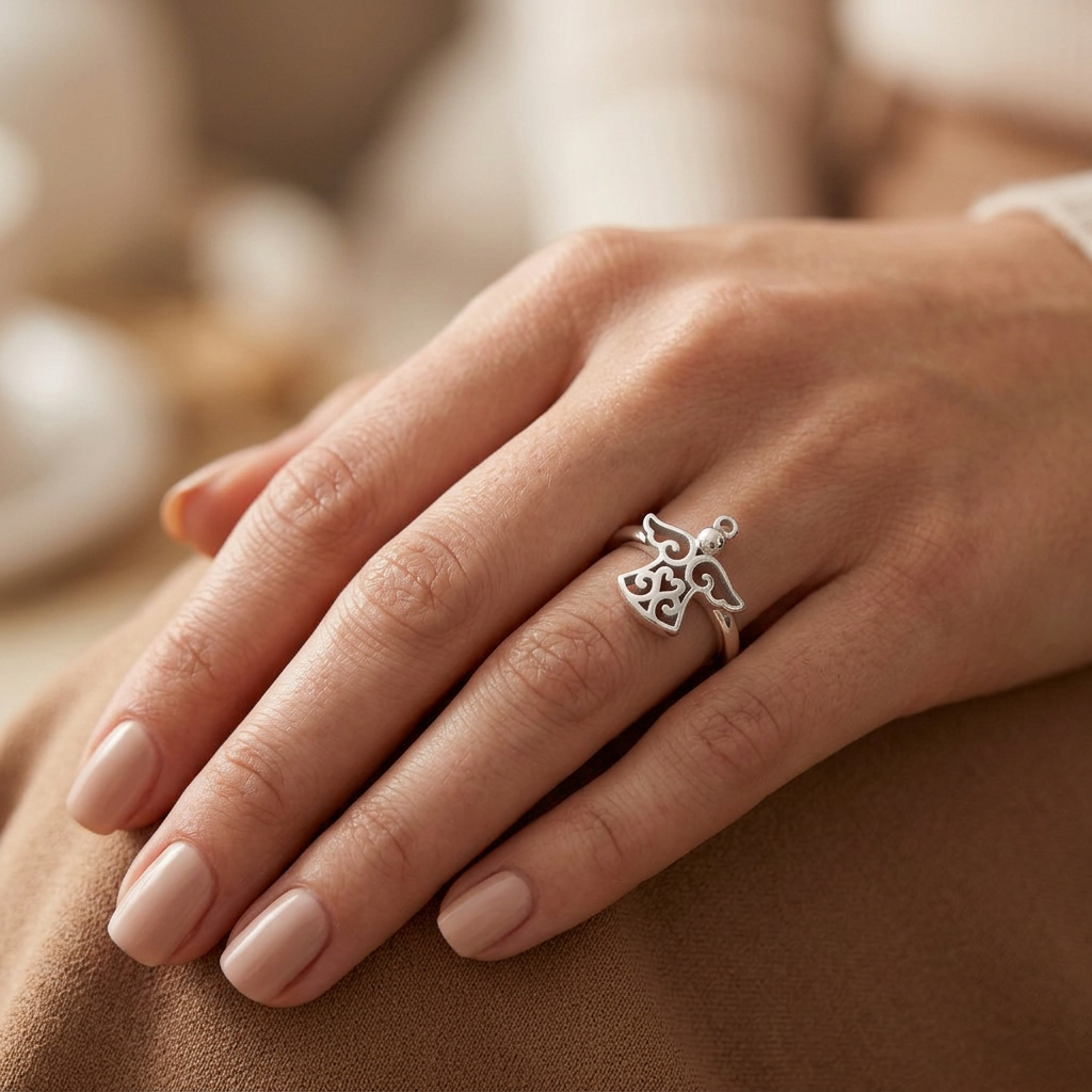 Sterling Silver Filigree Guardian Angel Ring for Women model
