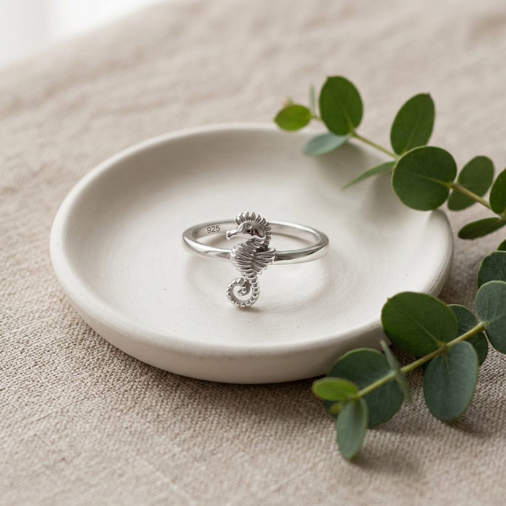Sterling Silver 1.7mm Sculpted Seahorse Ocean Ring for Women life2