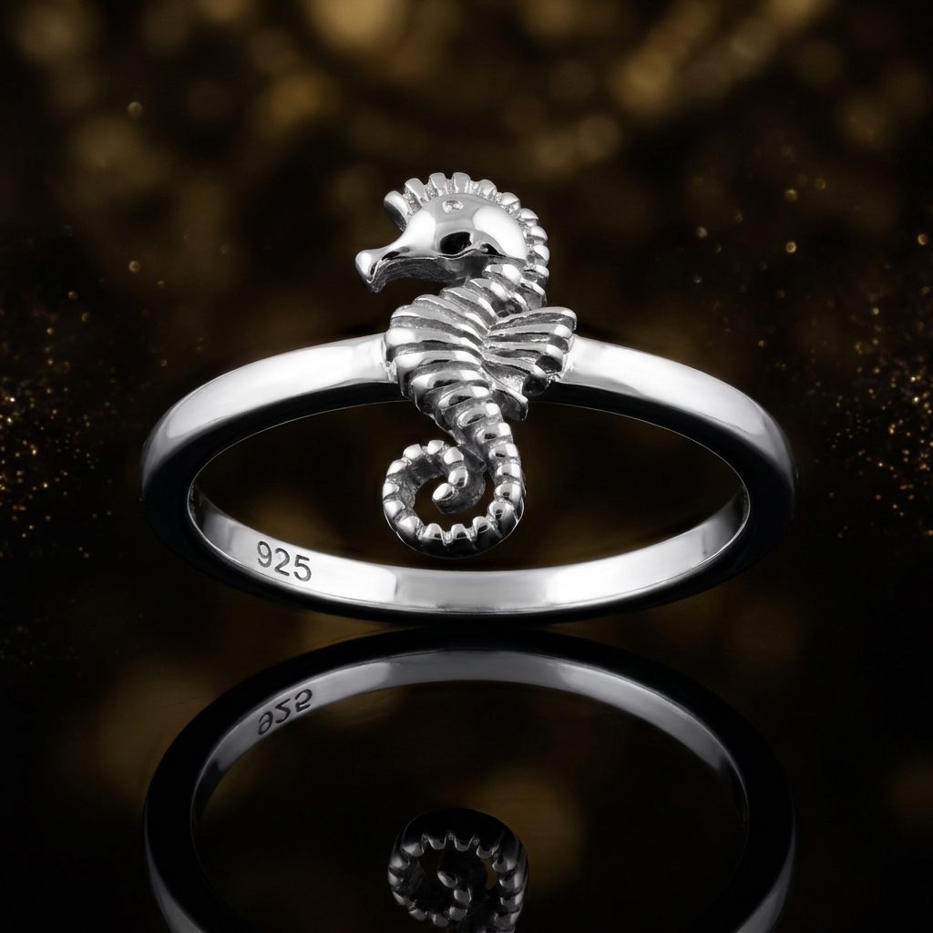 Sterling Silver 1.7mm Sculpted Seahorse Ocean Ring for Women life4
