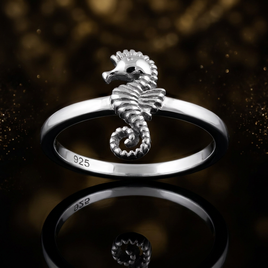 Sterling Silver 1.7mm Sculpted Seahorse Ocean Ring for Women life4