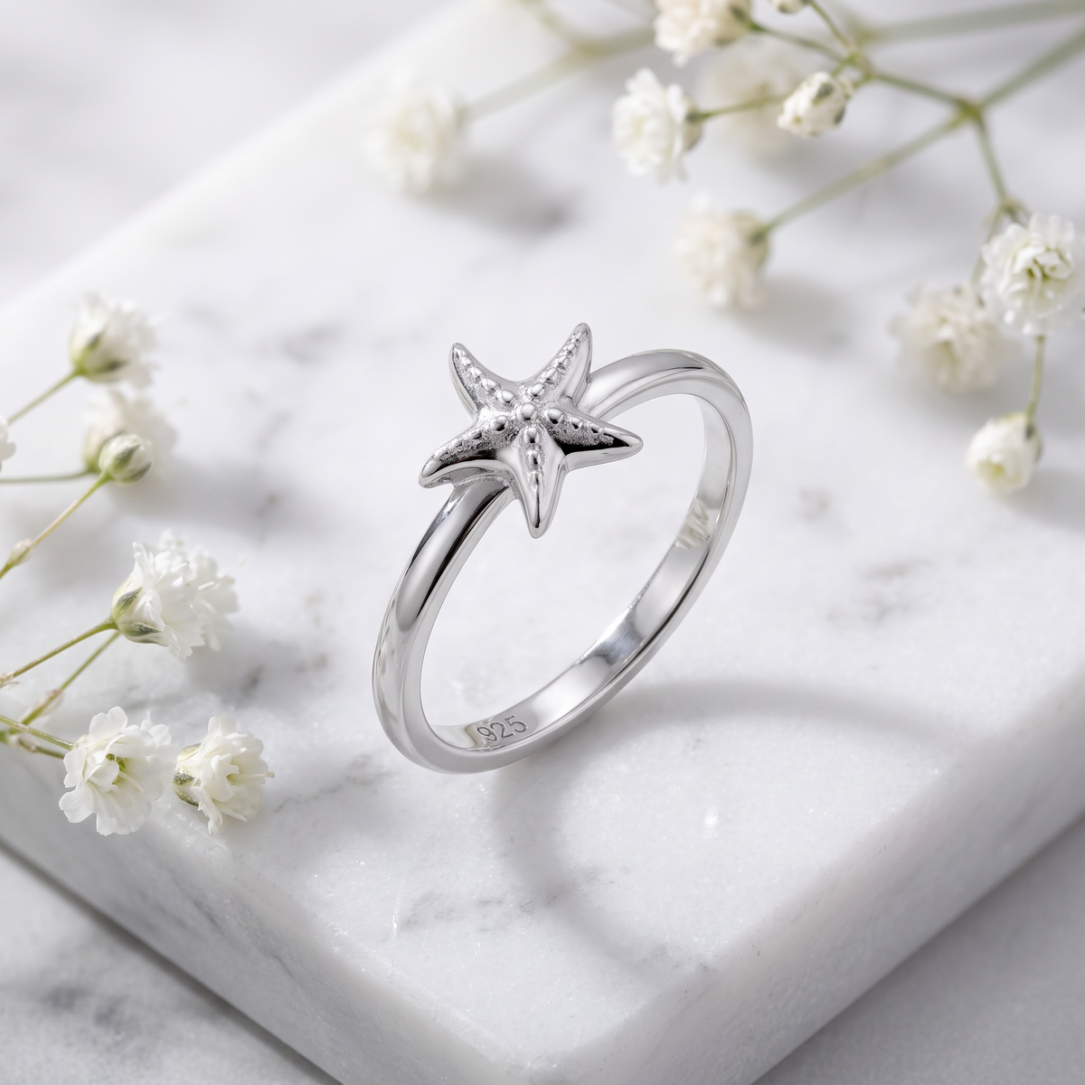 Sterling Silver Dainty Starfish Stacking Ring for Women, Beach Jewelry life1