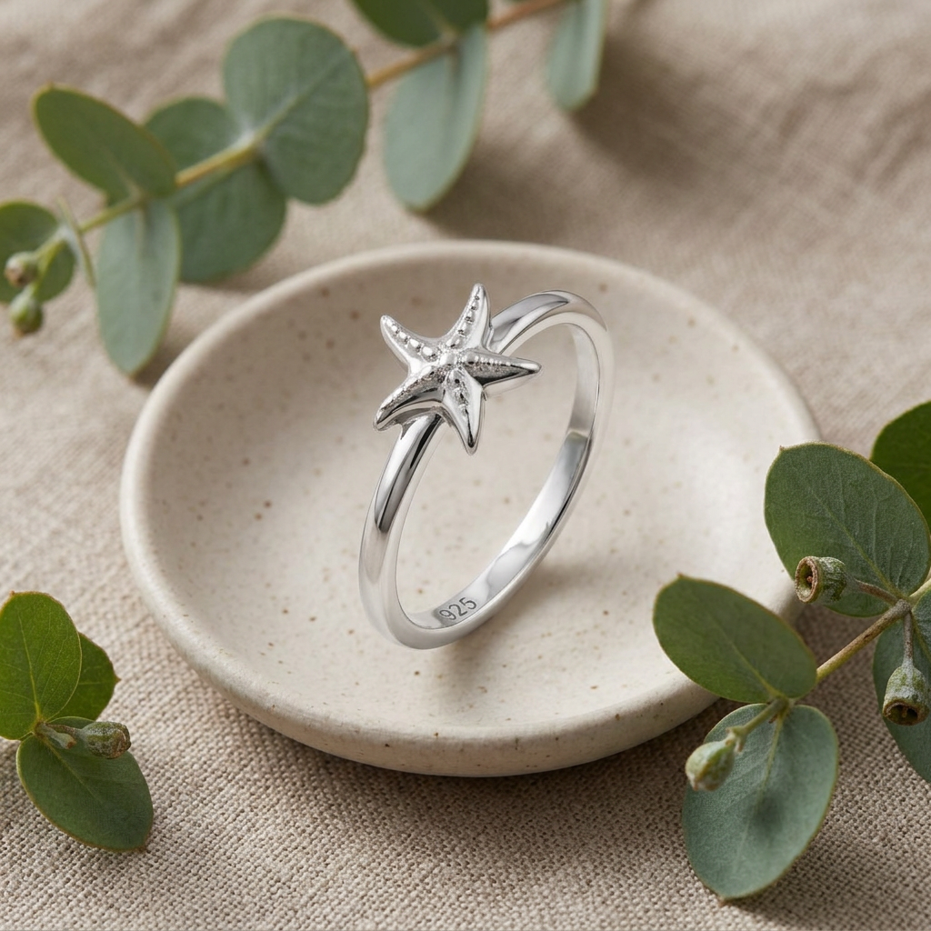 Sterling Silver Dainty Starfish Stacking Ring for Women, Beach Jewelry life2