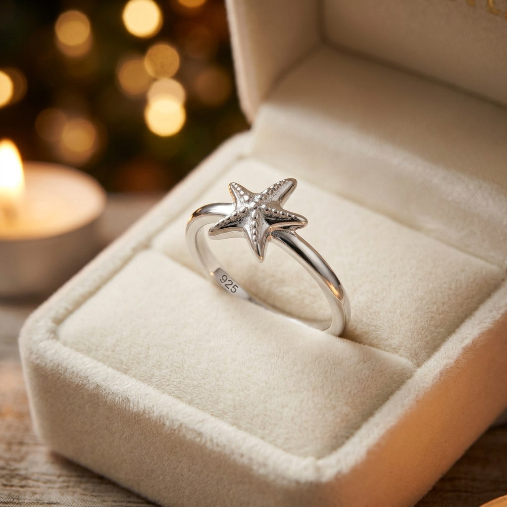 Sterling Silver Dainty Starfish Stacking Ring for Women, Beach Jewelry life3