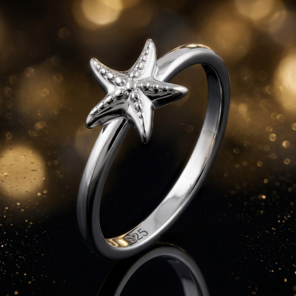 Sterling Silver Dainty Starfish Stacking Ring for Women, Beach Jewelry life4
