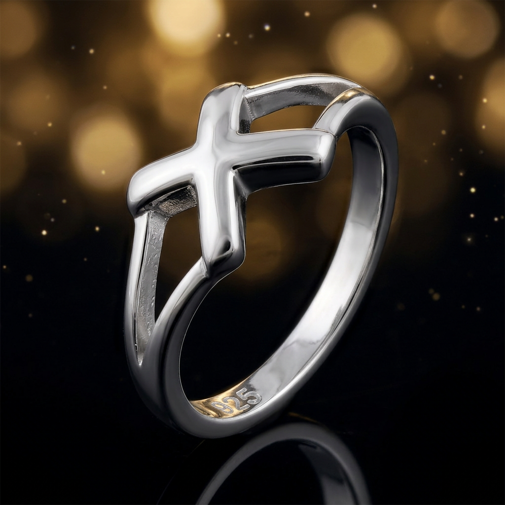 Sterling Silver 2mm Cross Split Band Faith Promise Ring for Women life4