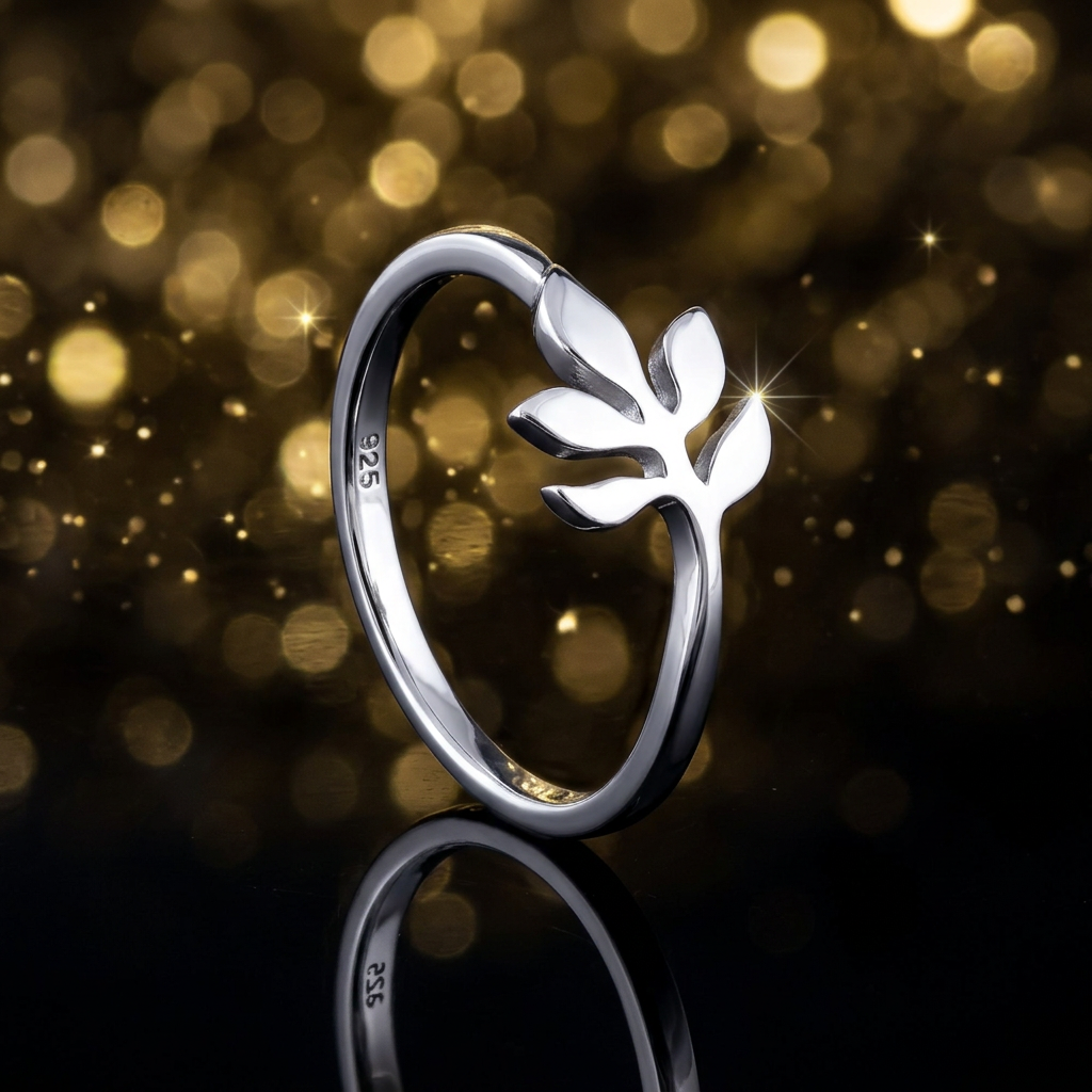 Sterling Silver 1.5mm Five Leaf Sprig Curved Band Ring for Women life4