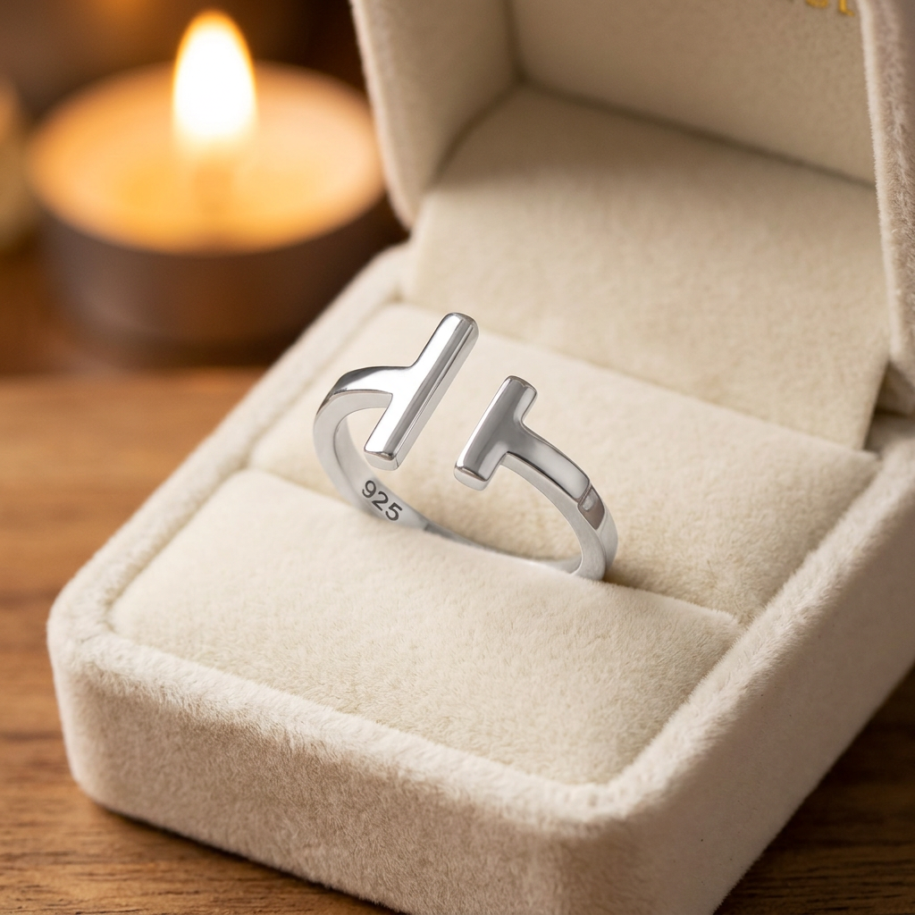 Sterling Silver 2.2mm Open Front Double Bar Cuff Ring for Women life3