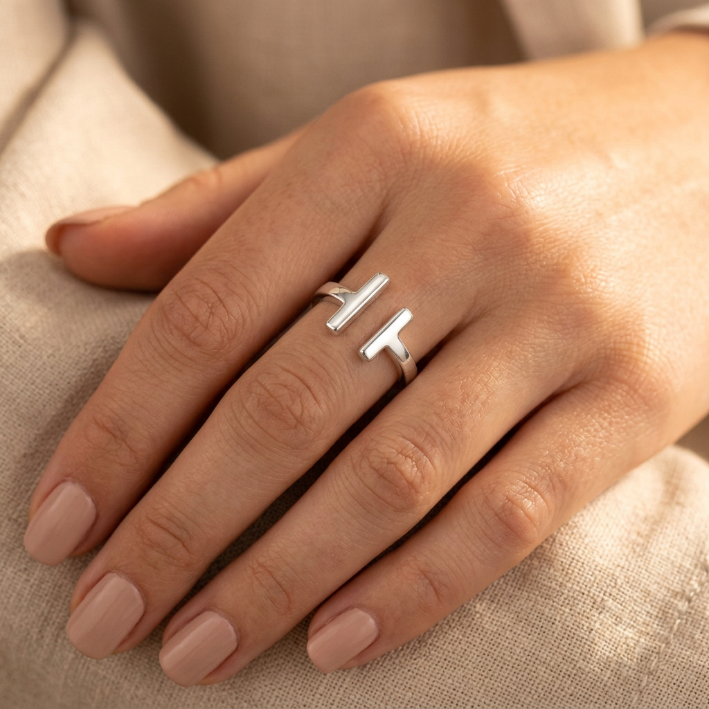 Sterling Silver 2.2mm Open Front Double Bar Cuff Ring for Women model