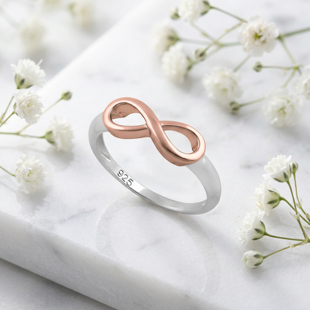 Two Tone Rose Gold Plated Sterling Silver Infinity Promise Ring for Women life1