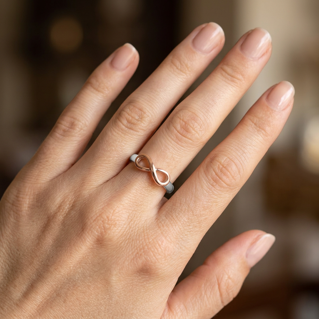 Two Tone Rose Gold Plated Sterling Silver Infinity Promise Ring for Women model