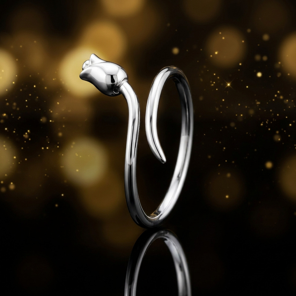 Sterling Silver 1.4mm Rosebud Long Stem Bypass Wrap Ring for Women life4