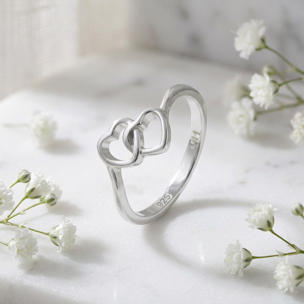 Sterling Silver Interlocking Double Heart Promise Ring for Women life1