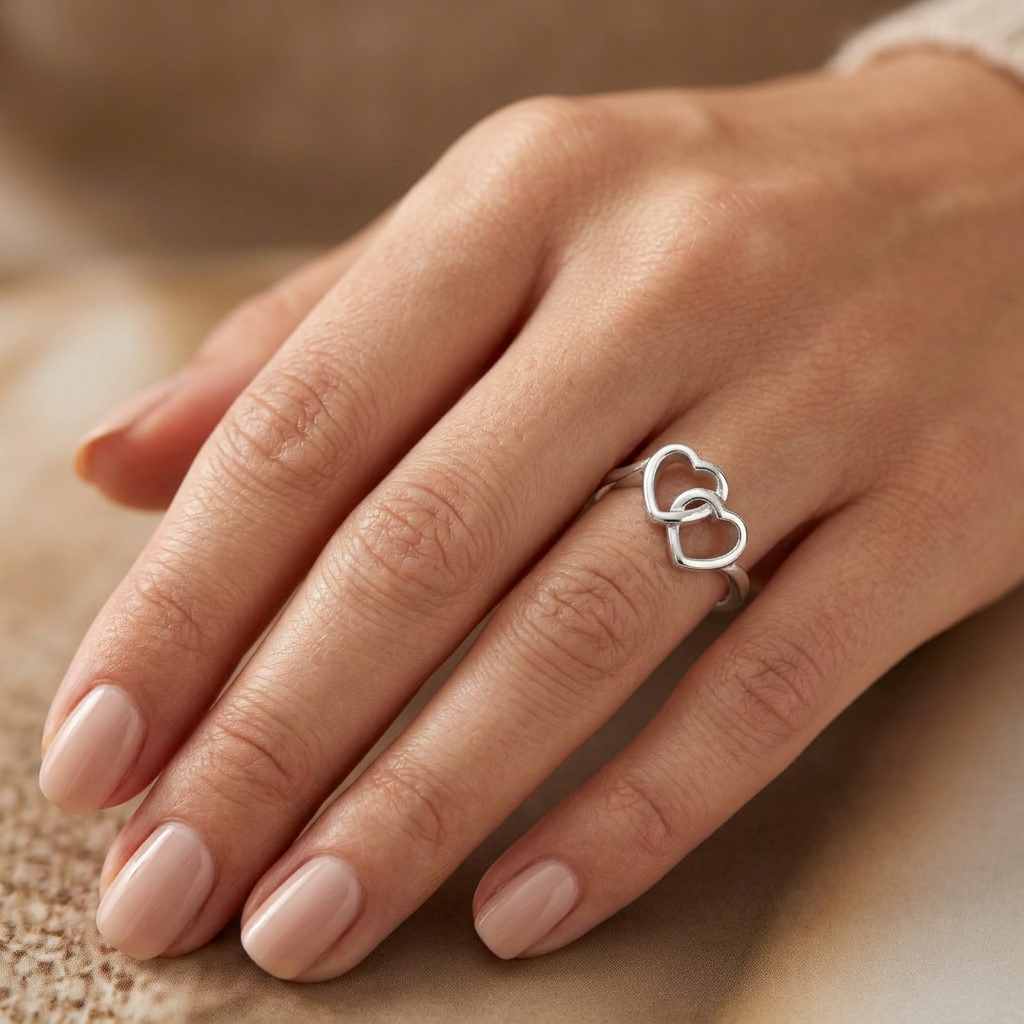 Sterling Silver Interlocking Double Heart Promise Ring for Women model